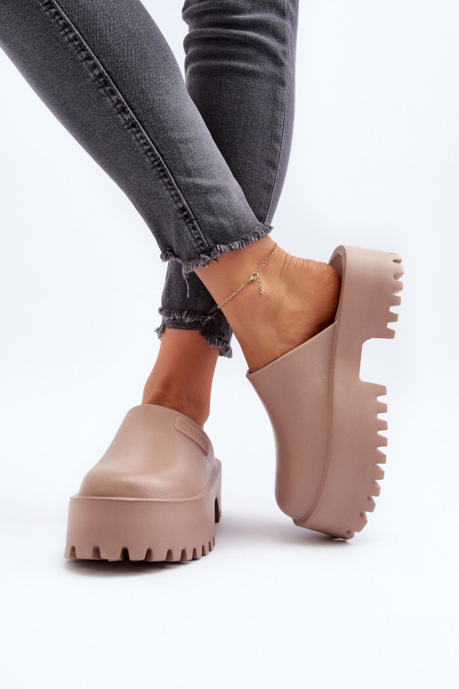 Women's Slides on Chunky Sole Big Star NN274015 White Women's Slides on Chunky Sole Big Star NN274015 White