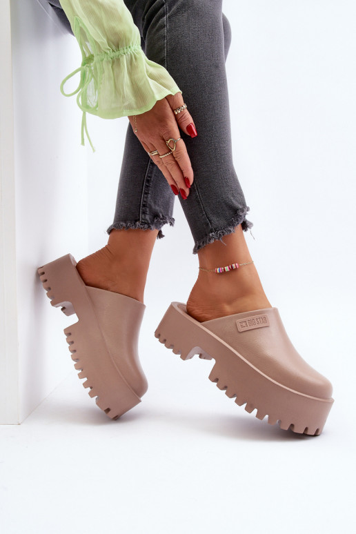 Women's Slides on Chunky Sole Big Star NN274015 White Women's Slides on Chunky Sole Big Star NN274015 White