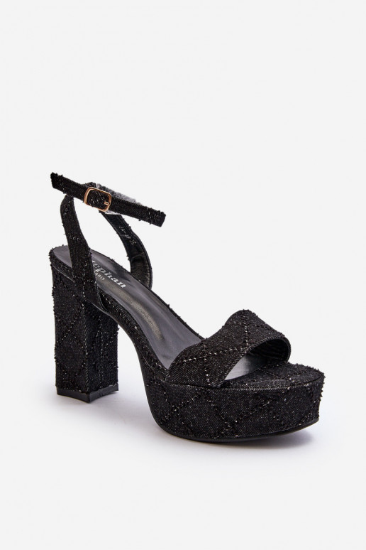 Black Jeans Sandals with Heel Acrana Black Jeans Sandals with Heel Acrana