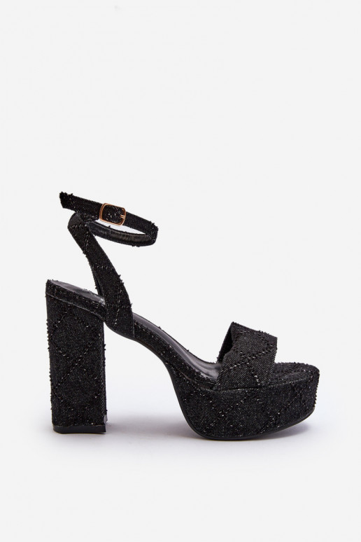 Black Jeans Sandals with Heel Acrana Black Jeans Sandals with Heel Acrana