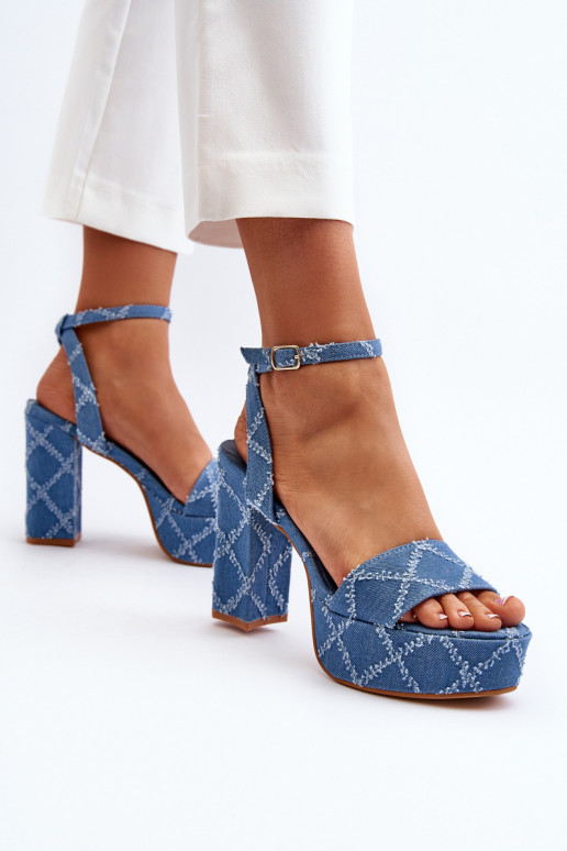 Denim Sandals with Block Heel Blue Acrana