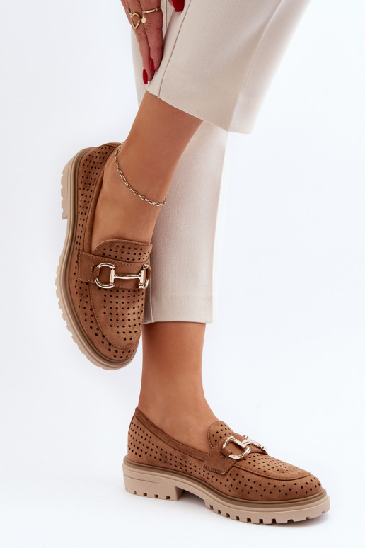 Women's Ajour Moccasins With Ornament Camel Talesse