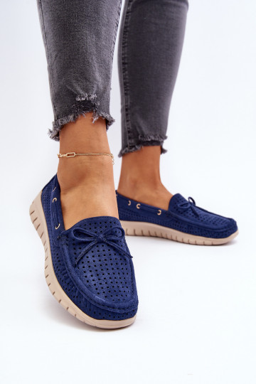 Women's Moccasins with Bow Navy Blue Reece 2