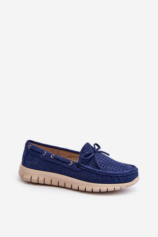 Women's Moccasins with Bow Navy Blue Reece