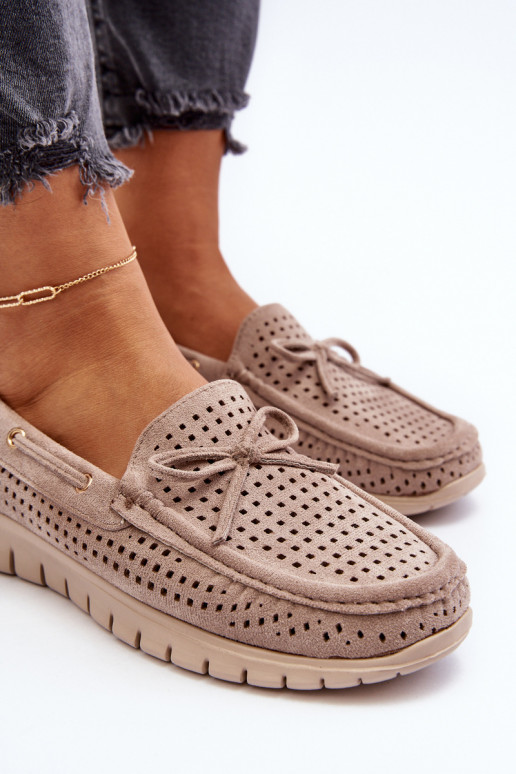 Women's Beige Loafers With Bow Reece Women's Beige Loafers With Bow Reece