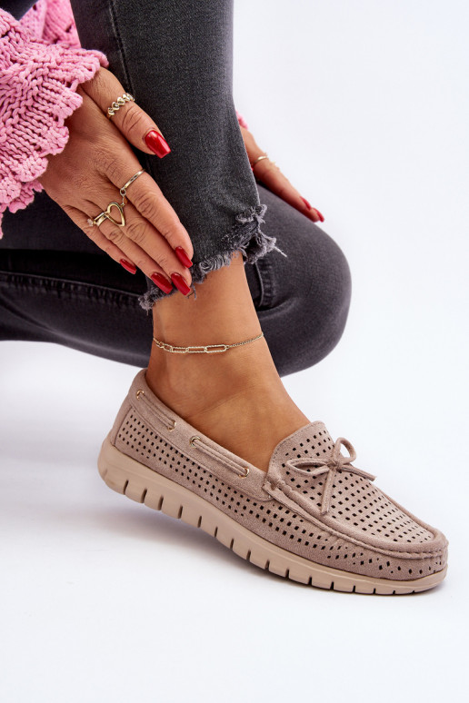 Women's Beige Loafers With Bow Reece Women's Beige Loafers With Bow Reece