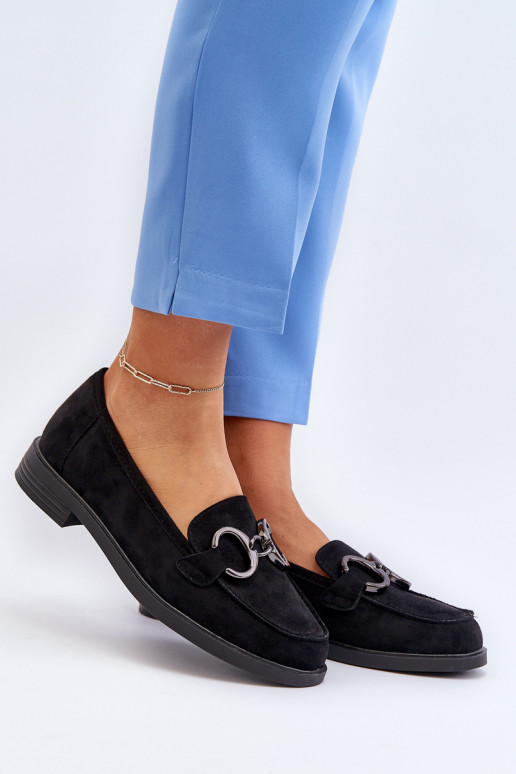 Women's Suede Moccasins with Decoration Black Echonesa Women's Suede Moccasins with Decoration Black Echonesa