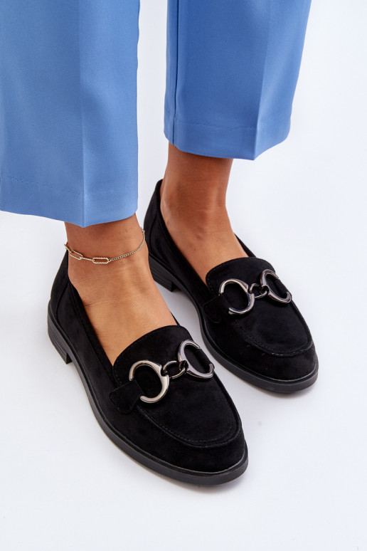 Women's Suede Moccasins with Decoration Black Echonesa Women's Suede Moccasins with Decoration Black Echonesa