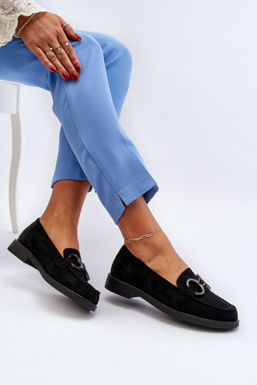 Women's Suede Moccasins with Decoration Black Echonesa Women's Suede Moccasins with Decoration Black Echonesa