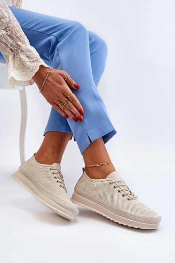 Leather Women's Sports Sneakers Beige Lalnai 2