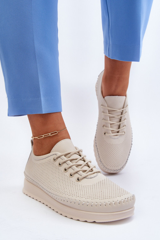 Leather Women's Sports Sneakers Beige Lalnai