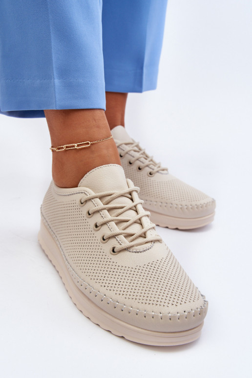 Leather Women's Sports Sneakers Beige Lalnai