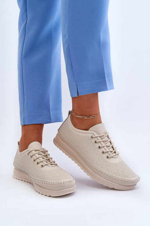 Leather Women's Sports Sneakers Beige Lalnai