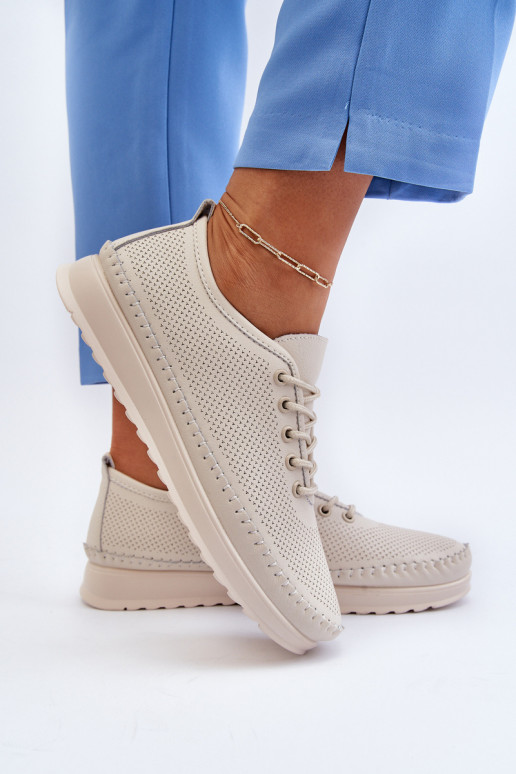 Leather Women's Sports Sneakers Beige Lalnai