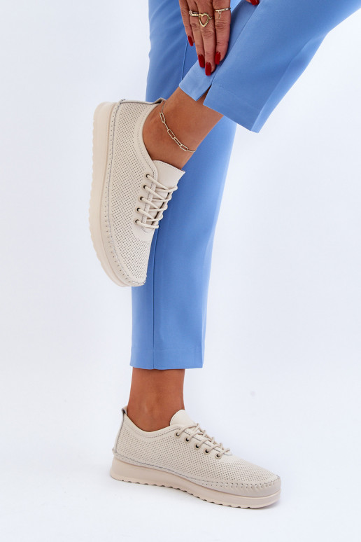 Leather Women's Sports Sneakers Beige Lalnai
