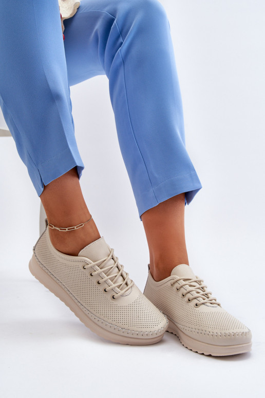 Leather Women's Sports Sneakers Beige Lalnai