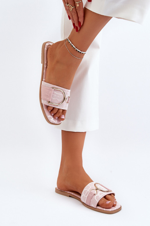 Shiny Women's Slippers With Decoration Pink Taleci Shiny Women's Slippers With Decoration Pink Taleci