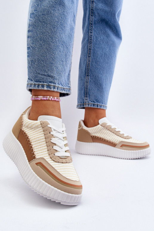 Sneakersy Damskie Na Platformie Beżowe Redala