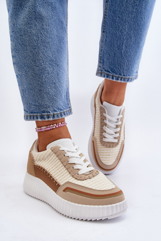 Sneakersy Damskie Na Platformie Beżowe Redala