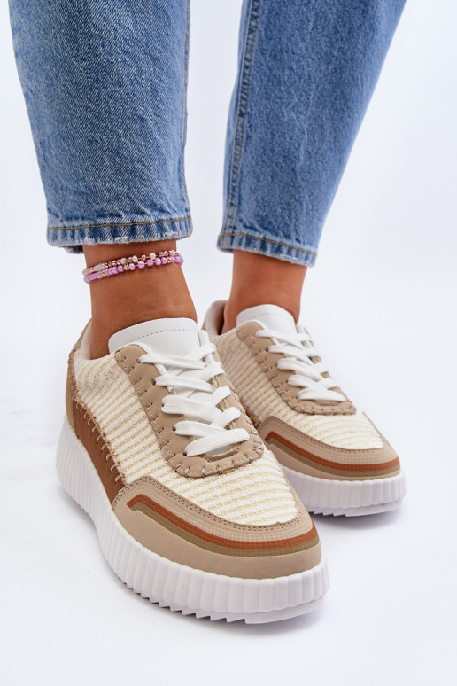 Sneakersy Damskie Na Platformie Beżowe Redala