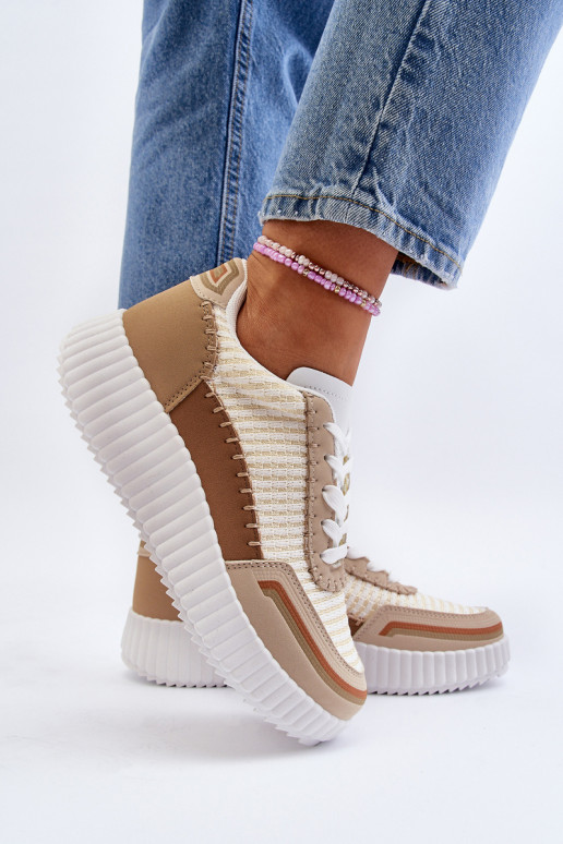 Sneakersy Damskie Na Platformie Beżowe Redala