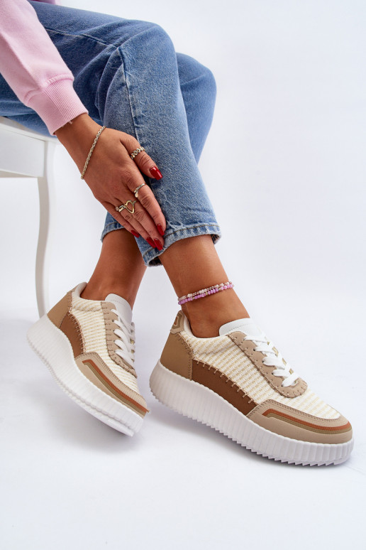 Sneakersy Damskie Na Platformie Beżowe Redala