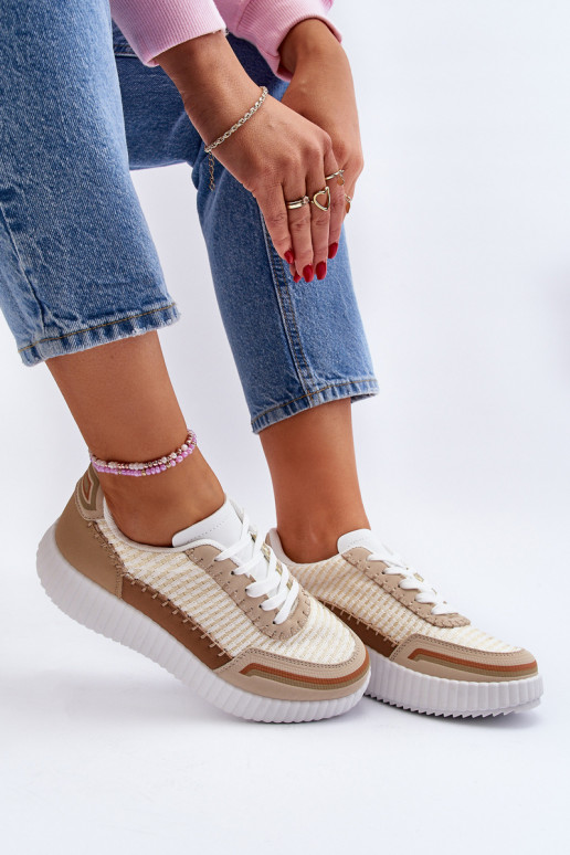 Sneakersy Damskie Na Platformie Beżowe Redala