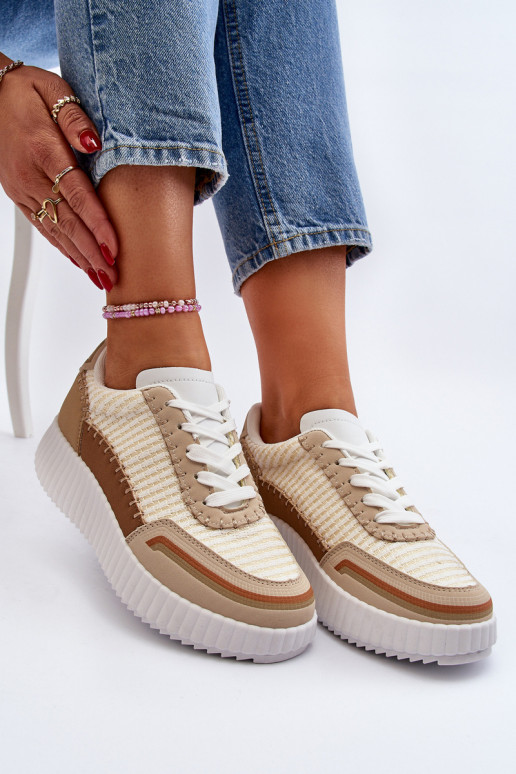 Sneakersy Damskie Na Platformie Beżowe Redala