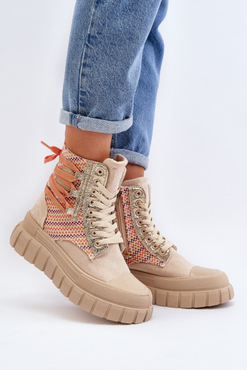 Women's High Suede Sneakers Beige Eleamia 2