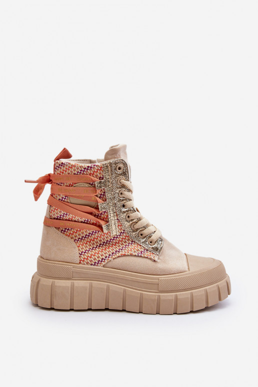 Women's High Suede Sneakers Beige Eleamia Women's High Suede Sneakers Beige Eleamia