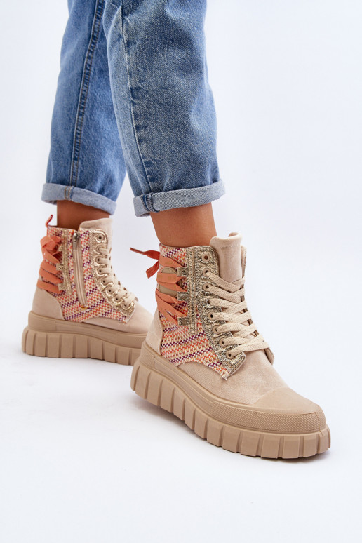 Women's High Suede Sneakers Beige Eleamia Women's High Suede Sneakers Beige Eleamia