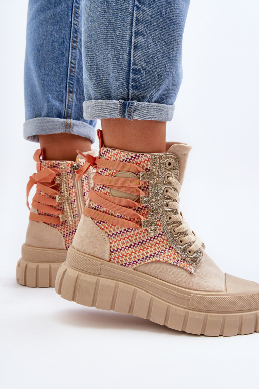 Women's High Suede Sneakers Beige Eleamia Women's High Suede Sneakers Beige Eleamia