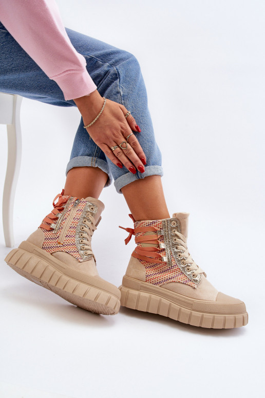 Women's High Suede Sneakers Beige Eleamia Women's High Suede Sneakers Beige Eleamia