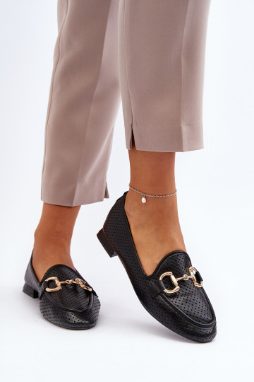 Women's Flat Heel Loafers with Black Decoration Iluvana 2