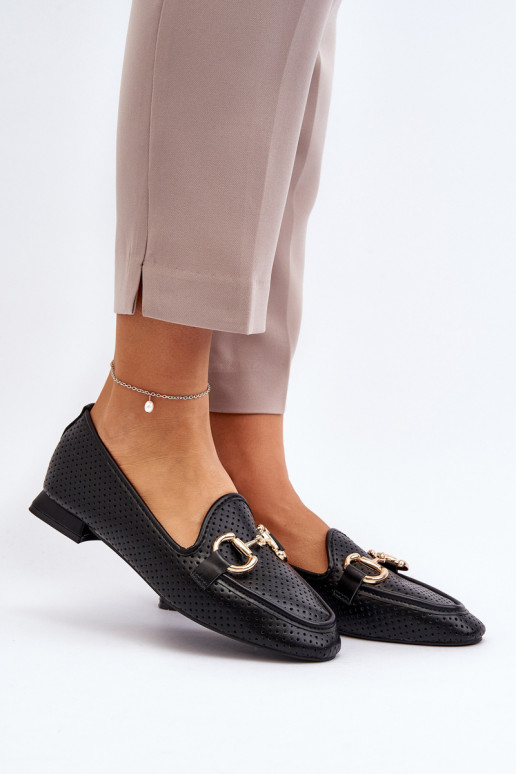 Women's Flat Heel Loafers with Black Decoration Iluvana Women's Flat Heel Loafers with Black Decoration Iluvana