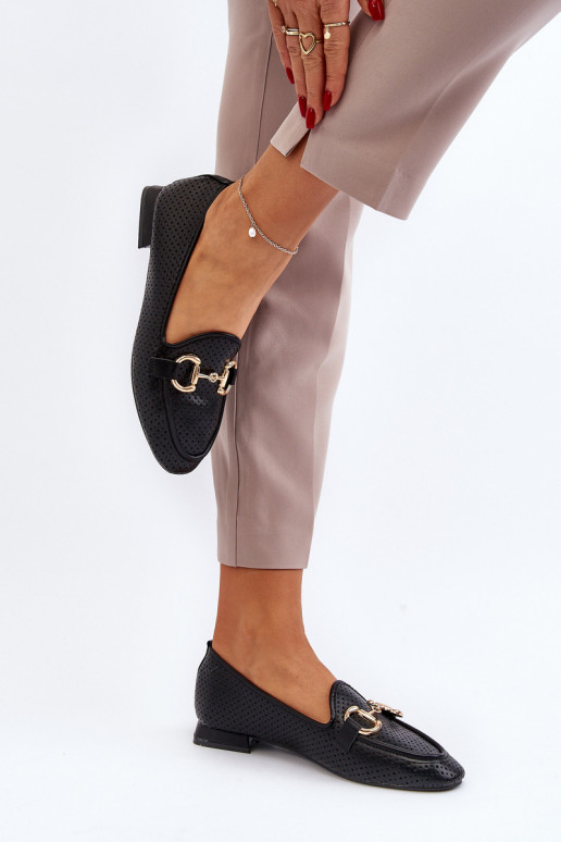 Women's Flat Heel Loafers with Black Decoration Iluvana Women's Flat Heel Loafers with Black Decoration Iluvana