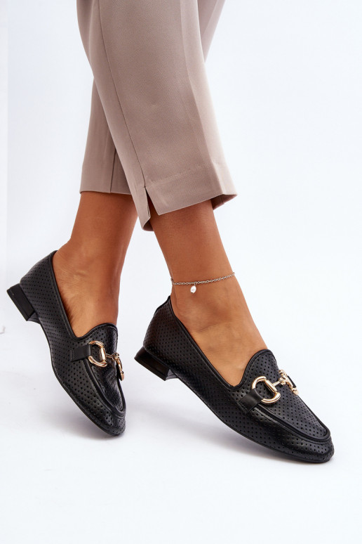Women's Flat Heel Loafers with Black Decoration Iluvana Women's Flat Heel Loafers with Black Decoration Iluvana