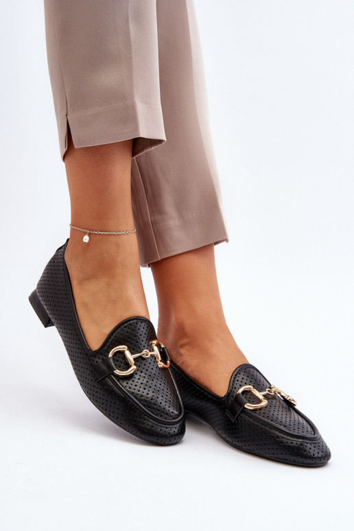 Women's Flat Heel Loafers with Black Decoration Iluvana Women's Flat Heel Loafers with Black Decoration Iluvana