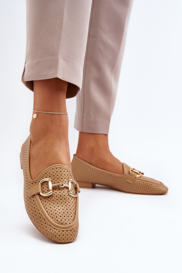 Women's Flat Heel Moccasins with Decoration Camel Iluvana 2