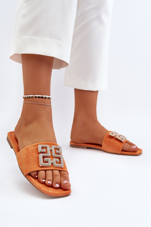 Women's Flat Sandals with Orange Decoration Inaile Women's Flat Sandals with Orange Decoration Inaile