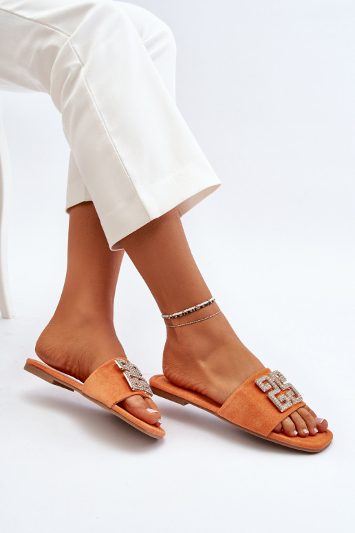 Women's Flat Sandals with Orange Decoration Inaile Women's Flat Sandals with Orange Decoration Inaile