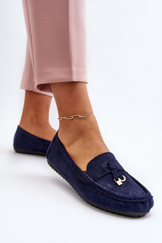 Women's Navy Classic Suede Moccasins Ontala Women's Navy Classic Suede Moccasins Ontala