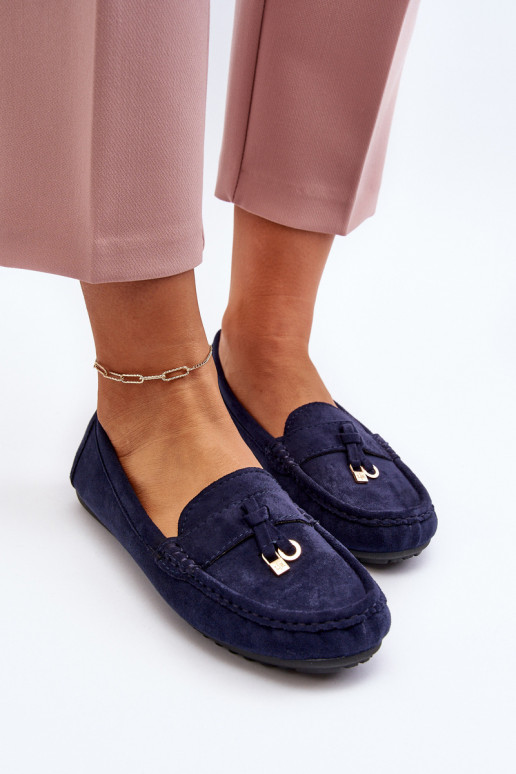 Women's Navy Classic Suede Moccasins Ontala Women's Navy Classic Suede Moccasins Ontala