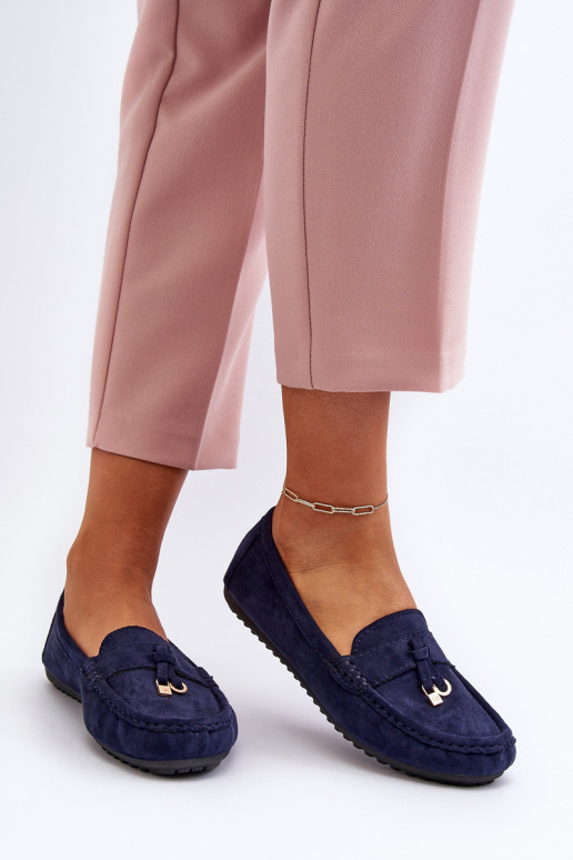 Women's Navy Classic Suede Moccasins Ontala Women's Navy Classic Suede Moccasins Ontala