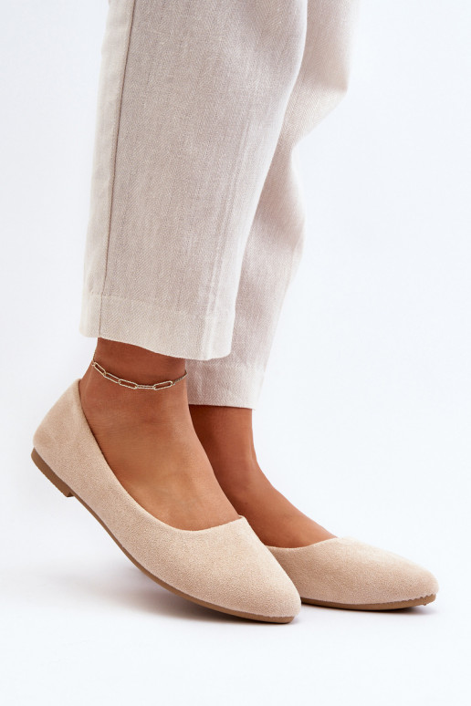 Beige Women's Suede Ballerina Flats Kommia