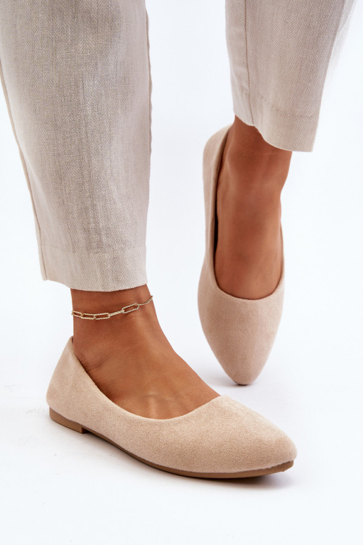 Beige Women's Suede Ballerina Flats Kommia