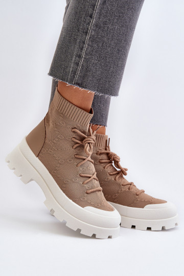 Women's Sock-Like Slip-On Boots Brown Solime 2