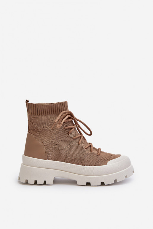 Women's Sock-Like Slip-On Boots Brown Solime Women's Sock-Like Slip-On Boots Brown Solime