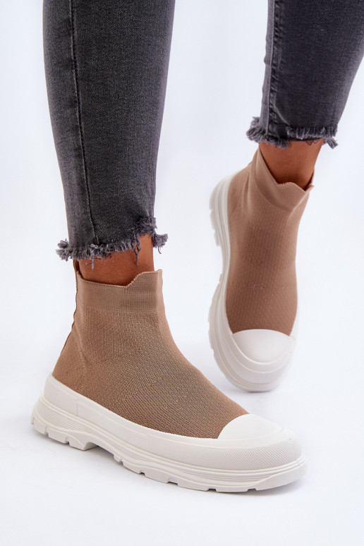 Women's Slip-On Sock Boots Brown Ilanae Women's Slip-On Sock Boots Brown Ilanae