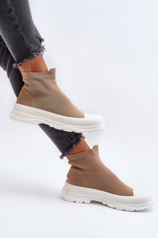 Women's Slip-On Sock Boots Brown Ilanae Women's Slip-On Sock Boots Brown Ilanae